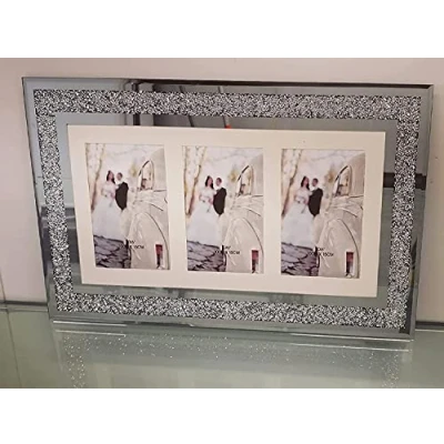 Image of Biznest Silver Diamante Crushed Crystal Photo Frame Multi Aperture Picture For 3 Photos 4X6 Inch (48Cmx29Cm)