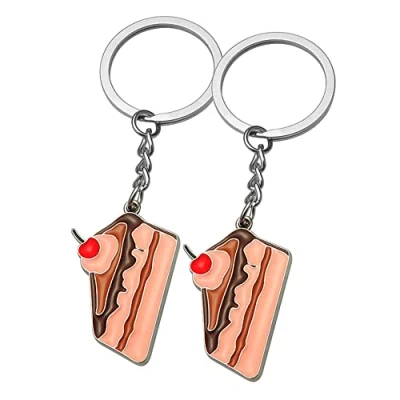 Image of ARFUKA 2pcs Keyring Cake Pendant Keychain Set Metal Key Ring Charm Jewellery Christmas Birthday Gift Keyrings Chain Holder for Men and Women
