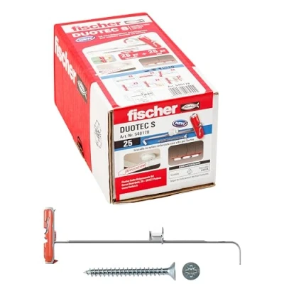 Image of Fischer 540178 Wall Plugs for plasterboard Duotec 10 S with Screw, Grey, mm con Vite, Set of 25 Pieces