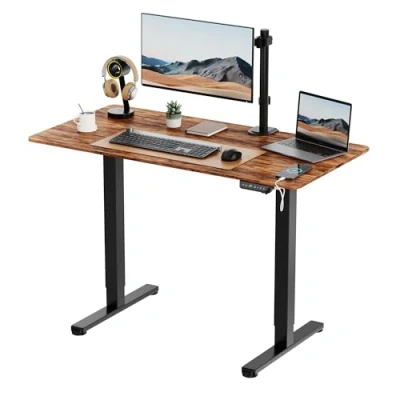 Image of VonHaus Electric Standing Desk, Height Adjustable Sit Stand Desk w/Anti Collision &amp; Preset Technology, Cable Management USB C Charging, 120x60cm, Two Piece Rustic Desktop Black Frame