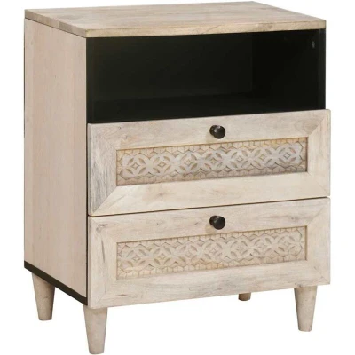 Image of vidaXL Bedside Table with Shelf Beige 50 x 33 60 cm Solid mango wood