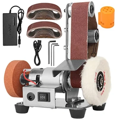 Image of NuoDunco Sailboat Type Electric Belt Sanding Machine, Mini Grinder 7 Adjustable Speed with 10pc 330mm*30mm Beltsand 2pc Grinding Wheel Polishing Wheel(UK 3 pin Plug Upgrade)