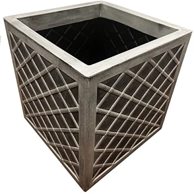 Image of STORM TRADING GROUP Large Garden Planters Flower Pots Slate &amp; Lazio Effect Trough Square Patio Pewter Grey (Large Planter, 1 Planter)
