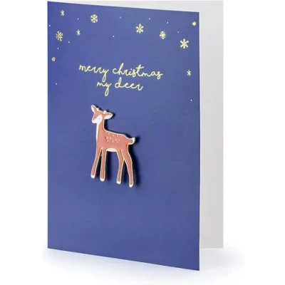 Image of Christmas Card with Enamel Deer Pin, 10.5x14.8cm