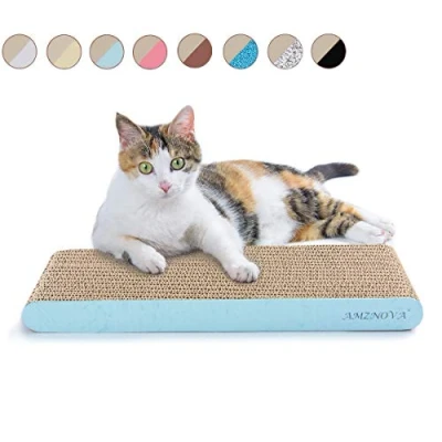 Image of AMZNOVA Durable Flat Cardboard Cat Scratcher Pads, Reversible Scratch Scratching Board, Colors Series, Narrow, Baby Blue