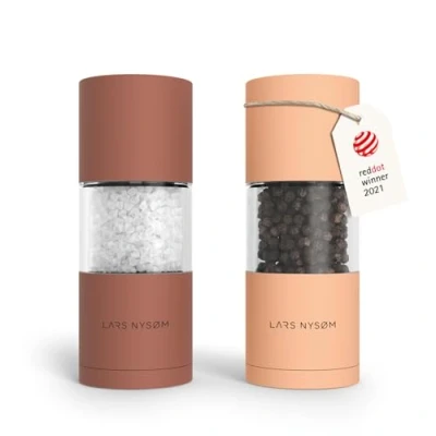 Image of LARS NYSØM Salt and Pepper Grinder Set I Mills with Adjustable Ceramic 2 Pieces Manual Design Spice (Red/Peach)