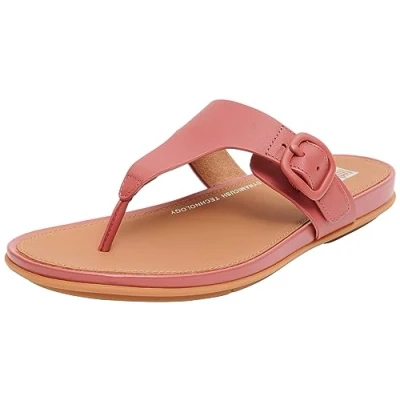 Image of Fitflop Women&#039;s Gracie Rubber Buckle Leather Toe Post Sandals Flip Flop, Dusky Red, 3 UK