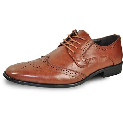 Image of bravo! Men Dress Shoe King Classic Lace up Oxford Plain or Cap Toe Wingtip Leather Sock Medium and Wide Width Size from 6 to 18 Black Brown Cognac Blue Purple Red, 2, 14