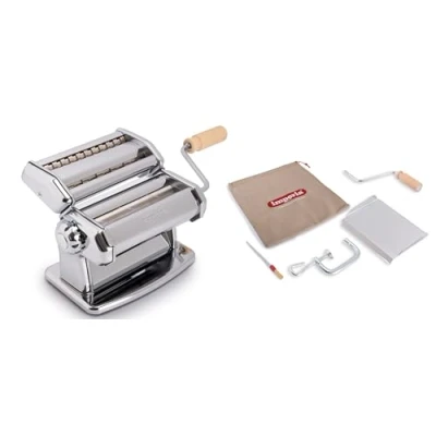 Image of Imperia IPASTA Ruvida Gourmet Line. Rough Pasta Machine. 100% Made in Italy. Fresh Machine Stainless Steel. Roller Creates a Texture for Lasagne, Pappardelle, Fettuccine.