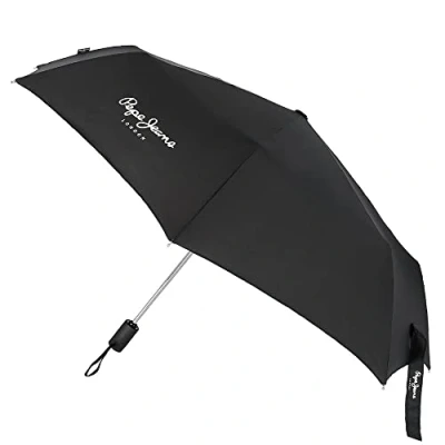 Image of Pepe Jeans Teo Folding Umbrella Black Polyester with Aluminium Stick, Black/White,