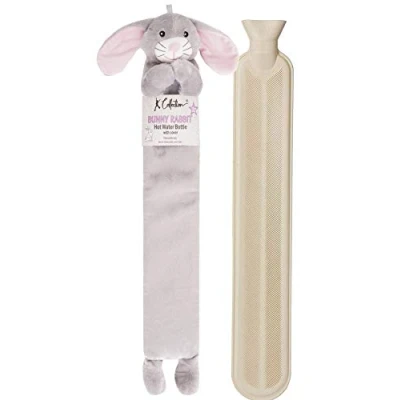 Image of Extra Long Hot Water Bottle Super Soft Novelty Plush Cover Natural Rubber 2L Capacity 72cm Perfect for Pain Relief on Aches or Injuries (Rabbit)