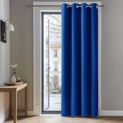 Image of Deconovo Solid Blue Curtain Eyelet Room Darkening Thermal Insulated Ring Top Blackout for Living W55 x L70 Inch Royal 1 Panel