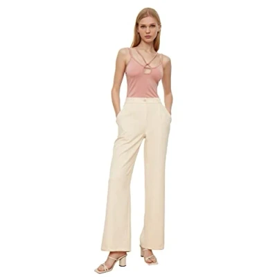 Image of Trendyol Woman Basics Normal Waist Wide Leg Pants Stone