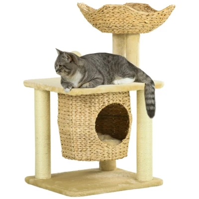 Image of PawHut Cat Tree for Indoor Cats, Climbing with Scratching Posts, House, Bed, Washable Cushions and Toy Ball, Beige