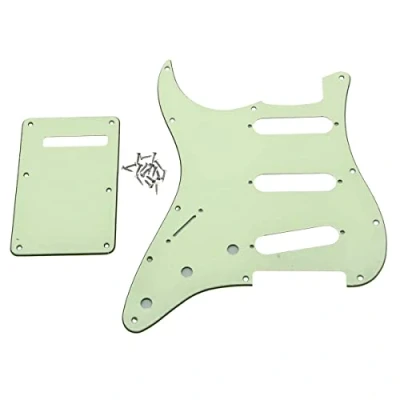 Image of Dopro Lefty ST Strat SSS Pickguard Left Handed Tremolo Trem Cover Back Plate for USA/Mexican FD Black 3 Ply