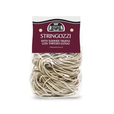 Image of Valnerina Tartufi Italian Strangozzi with Summer Black Truffle Long Hard Grain Semola Pasta Gastronomic Typicity from Umbria, Italy Pack 250 gr.