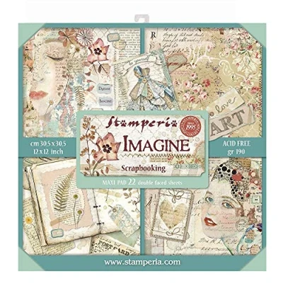 Image of Stamperia International KFT Imagine Paper Pad 22 Sheets Double Sided, Multicoloured, 30.5 x (12&quot; 12&quot;)