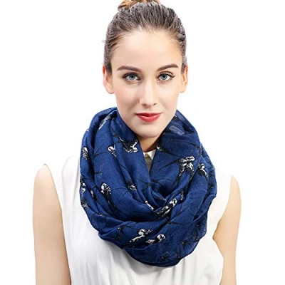 Image of Lina &amp; Lily Swallow Bird Print Lightweight Snood Scarf (Navy blue)