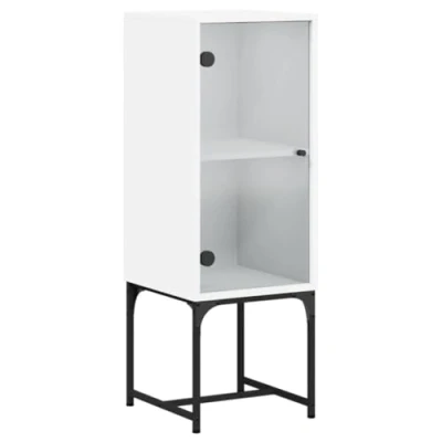 Image of vidaXL Side Cabinet with Glass Doors in White 35x37x100 cm/Engineered Wood/Stylish Organizer for Living Room/Ample Shelf Space/Modern Furniture Piece