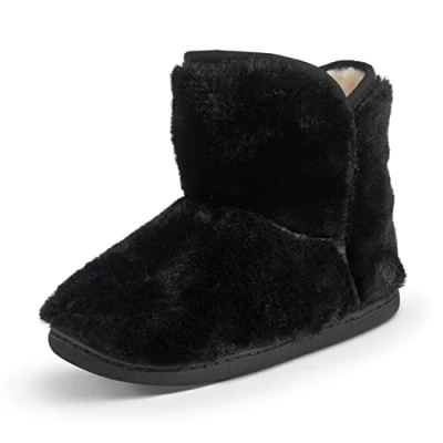 Image of Polar Womens Memory Foam Indoor Faux Fur Fleece Bootie Rubber Sole Comfort Outdoor Anti Slip Durable Slippers Black AYC0862 EU38/UK5