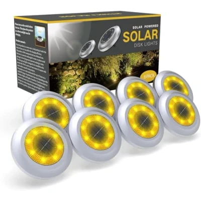 Image of Torchtree 2023 Upgraded Solar Lights Outdoor Garden,Solar Ground Lights, Disk Decking Powered for Lawn Pathway Yard Landscape Walkway（8 Pack Warm White