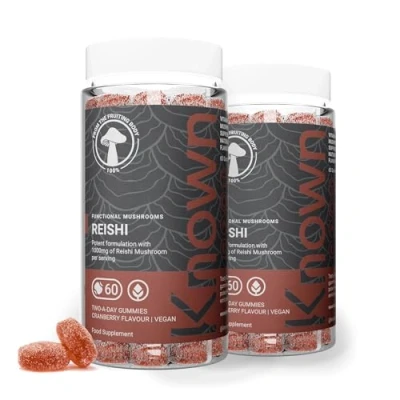 Image of Known Delicious Reishi Gummies 1000mg Mushroom, Vitamin C Immune Support Natural Cranberry Flavour 60 Vegan Gummies, 2 Month Supply