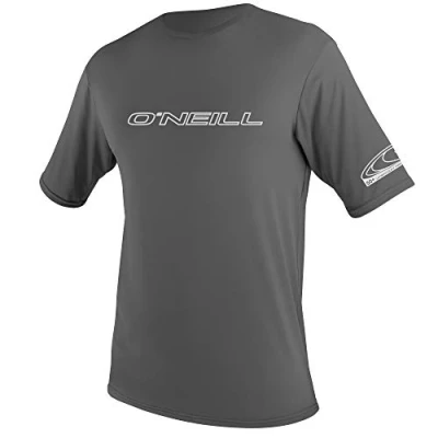 Image of O&#039;Neill Wetsuits Men&#039;s Basic Skins Short Sleeve Sun Shirt Rash Vest, Graphite, S UK