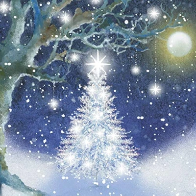 Image of Pack of 6 Charity Christmas Cards (MED CHMT0039) Moonlit Tree, Tree in The Forest Beautiful Artistic from Medici Sold Aid Marie Curie