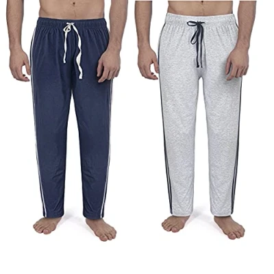Image of Mens Long Lounge Wear Pants Nightwear (2 Pack) Pyjama Bottoms Sleepwear (M, 2 Pack Grey/Navy)