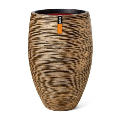 Image of CAPI EUROPE Vase elegant deluxe Rib NL 38x58 Gold Opening Ø27 Pot for indoor and outdoor use Shatterproof 100% recyclable KBGR1131