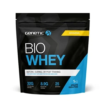 Image of Genetic Supplements Whey Protein Powder Protein, Muscle Building with BCAAs, Repair, Shake, Banana, 50 Servings, 1kg