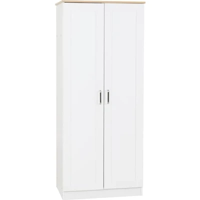 Image of Seconique 2 Door Wardrobe, Engineered Wood, White/Oak Effect, W 800mm x D 535mm H 1875mm