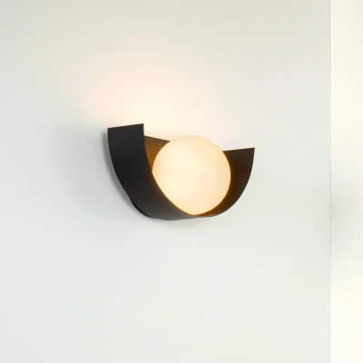 Image of Lucide Benni wall lamp spherical glass lampshade, black