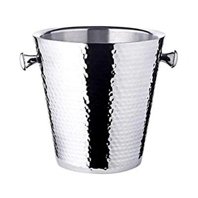Image of Edzard champagne cooler bottle Valencia with handles, stainless steel hammered, double walled, height 9,1 in, diameter 8,7 in