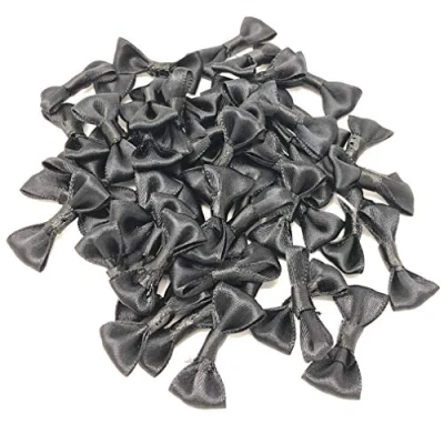 Image of Black 30mm Mini Satin Ribbon Bows Decorative Flatback Craft Bow Embellishments (25)