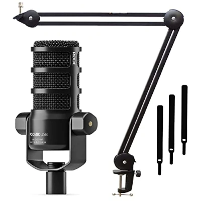 Image of RØDE Podmic USB XLR Speaker Microphone + Keepdrum MS138 Articulated Arm Tripod Black
