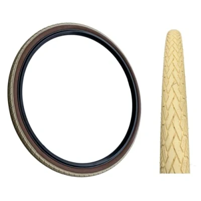 Image of Baldy&#039;s 700 x 35c CREAM with BROWN WALL Slick Road Tread Tyre For Hybrid Trekking Bikes