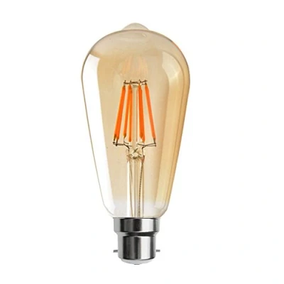 Image of ST64 B22 Bayonet Led Edison Bulb, Vintage Light 8W 2700K Bulbs, Filament Antique Style Retro Amber Glass Screw Lamp 220V (1 Packs)