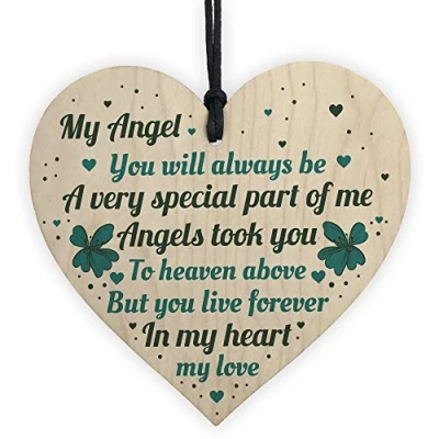 Image of RED OCEAN Wooden Heart Angel Memorial Gift Remembrance Plaque For Mum Dad Nan Grandad Daughter Husband Wife Baby