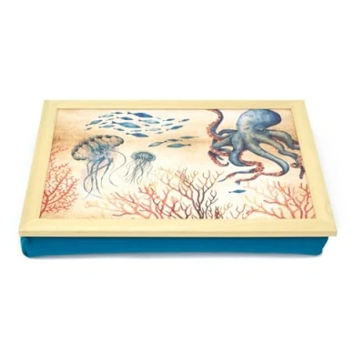Image of Carousel Home Octopus Ocean Lap Tray With Cushion Large Nautical Bean Bag Cushioned Trays For Eating Padded 43x32cm