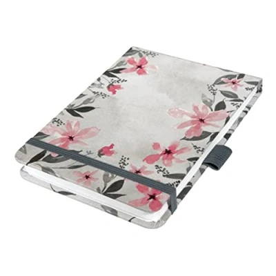 Image of SIGEL JN398 Jolie Notepad, Loose Florals Grey, dotted (dot grid), 11 x 15,8 cm, hardcover, 158 pages, Pink
