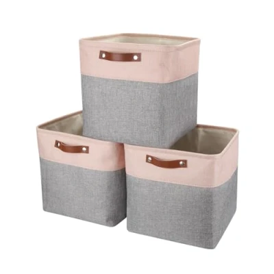Image of Mangata Kallax Storage Boxes, Set of 3 Fabric Cubes with Handles(33x38x33cm, Grey Pink)