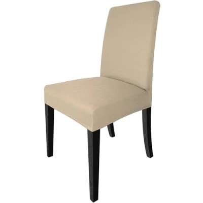 Image of KELUINA Stretch Diamond Lattice Jacquard Dining Chair Covers,Removable Washable Kitchen Slipcover for Hotel, Room, Ceremony, Banquet Wedding Party (Sand,4 Pcs)