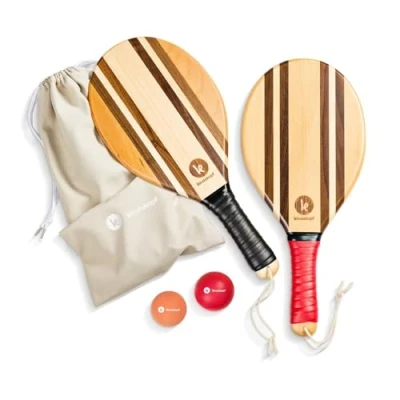 Image of two46 Premium Beach Bat Set Frescobol The popular sport from South America Handcrafted, rackets made of wood, ball choice for different levels, customized cotton bag (Rio Classico)