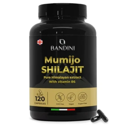 Image of Bandini® Mumijo Shilajit 120 Capsules, 1000 mg per Daily dose, The Original Pure from Himalayas, Rich in 85 Minerals, with 80% Fulvic Acid and Vitamin B6, Over Trace Elements, 100% Vegan