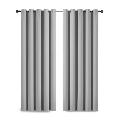 Image of Yorkshire Bedding Blackout Eyelet Curtains for Livingroom 66x90 Inch Super Soft Thermal Insulated Light Grey Darkening Panels + 2 Tiebacks