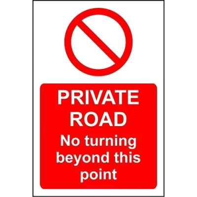 Image of Private road no turning beyond this point safety sign 3mm Aluminium 300mm x 200mm