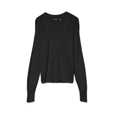 Image of VERO MODA Women&#039;s Vmnewlexsun LS Short V Neck Car Ga Noos Cardigan Sweater, Black, M