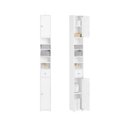 Image of Bathroom Tall Cabinet Cupboard Matt &amp; High Gloss White,BZR167 GW Sobuy