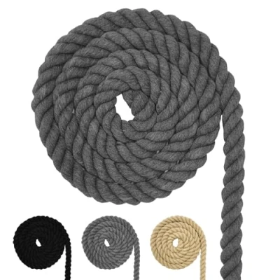 Image of Cotton Cord, Grey Macrame Yarn Rope, Many Sizes, Rope for DIY Crafts, Gifts (Grey, 20 mm (5 M))